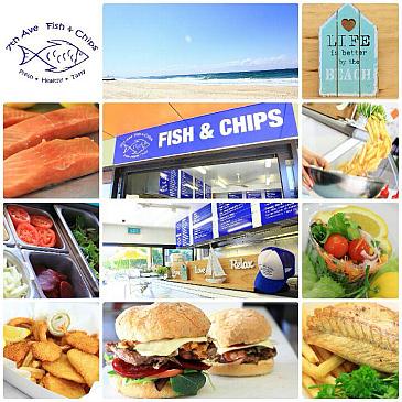 Collage of fish and chips and burgers